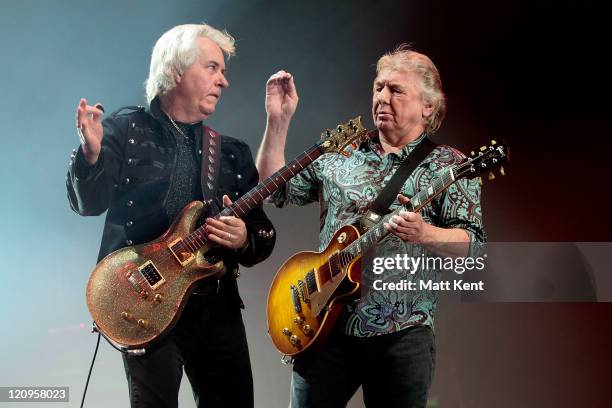 Howard Leese and Mick Ralphs of Bad Company perform at Wembley Arena on April 11, 2010 in London, England.