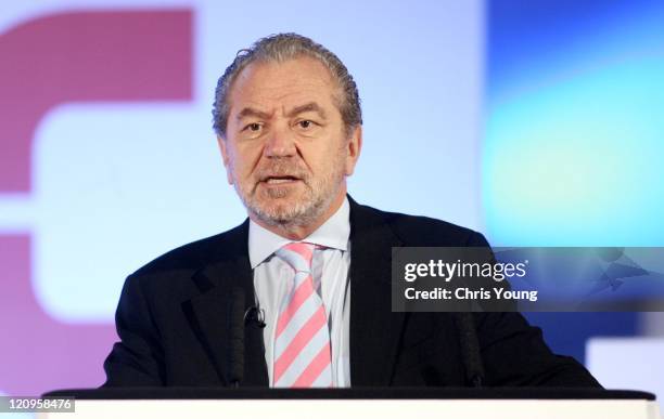Sir Alan Sugar addresses delegates during the second day of the Leaders in London International Summit, November 30 in central London,
