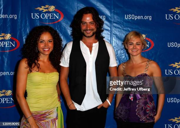 And Former Miss USA Susie Castillo, Singer/Actor Constantine Maroulis and Actress Laura Bell Bundy take a break and pose for an image during their...
