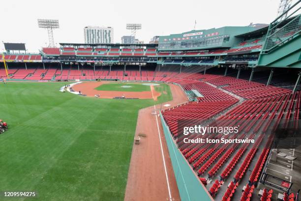 General view of empty seats at Fenway Park, home to the Boston Red Sox. On October 01 in Boston, MA.