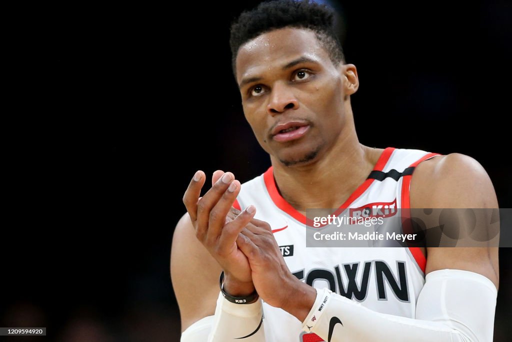 Westbrook Rockets Russell Westbrook of the Houston Rockets celebrates during the second ...