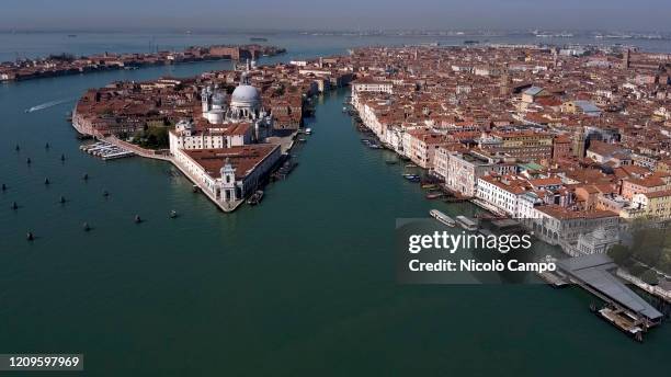 General view shows almost deserted Canal Grande , Santa Maria della Salute church and Punta della Dogana. The Italian government imposed...