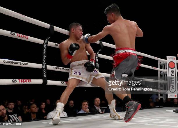 Mikey Garcia punches Jessie Vargas during their WBC Welterweight Diamond Championship bout at The Ford Center at The Star on February 29, 2020 in...