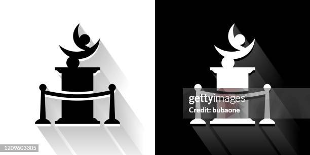 statue  black and white icon with long shadow - sculpture stock illustrations