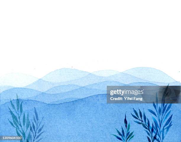 watercolour drawing of ocean waves - seaweed stock pictures, royalty-free photos & images
