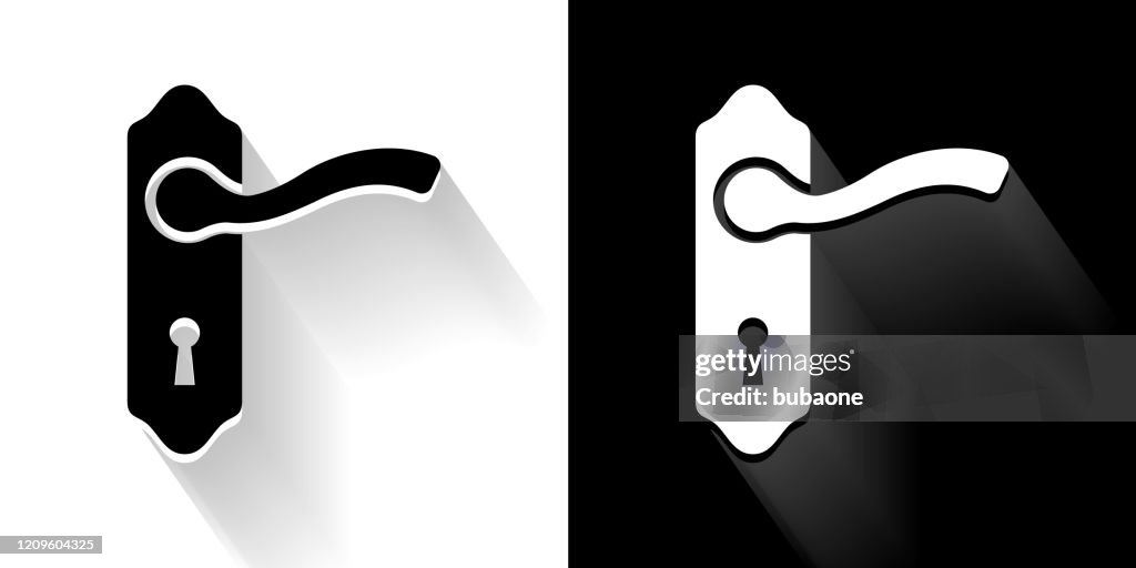 Doorknob Black and White Icon with Long Shadow