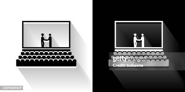 graduation black and white icon with long shadow - college auditorium stock illustrations