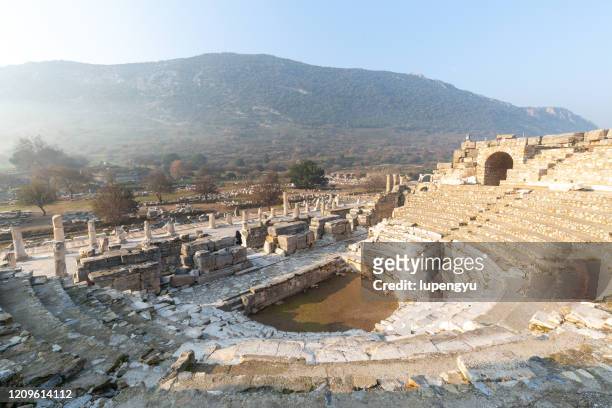 old roman outdoor theater,ephesus - ancient civilization stock-fotos und bilder