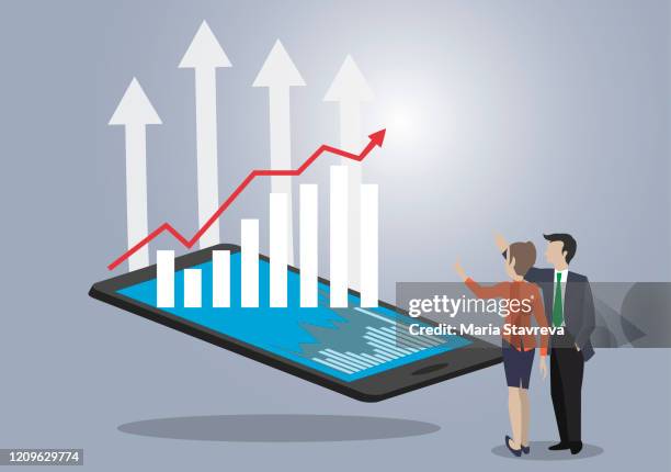 business charts. concept growth planning on business. - 2020 progress report stock illustrations