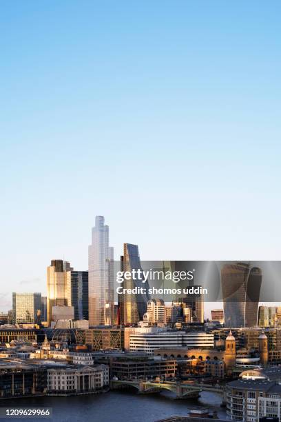 high angle view over london city skyline - city of london stockfoto's en -beelden