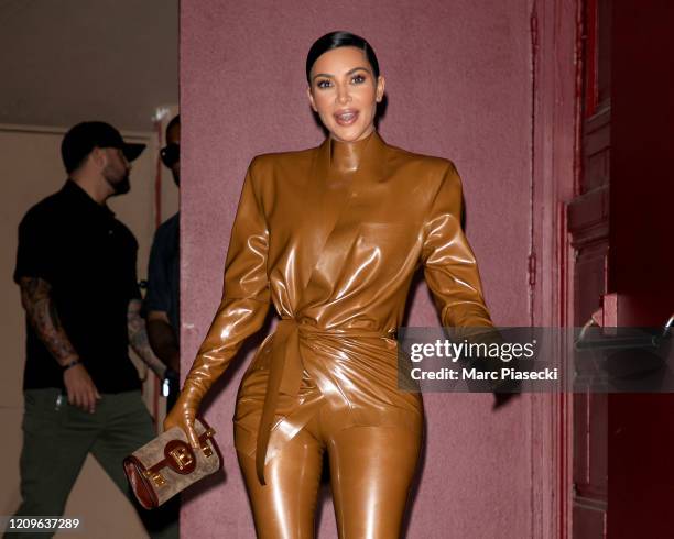 Kim Kardashian West leaves K.West's Sunday Service At Theatre Des Bouffes Du Nord - Paris Fashion Week Womenswear Fall/Winter 2020/2021 on March 01,...