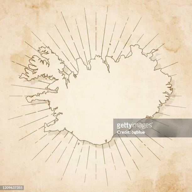 レトロなヴィンテージスタイルでアイスランドの地図 - 古いテクスチャペーパー - レイキャビク点のイラスト素材／クリップアート素材／マンガ素材／アイコン素材