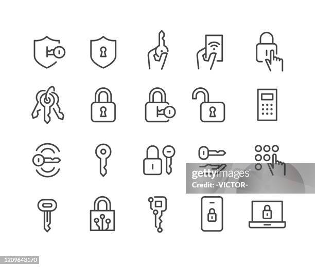locks and keys icons - classic line series - unlocking stock illustrations