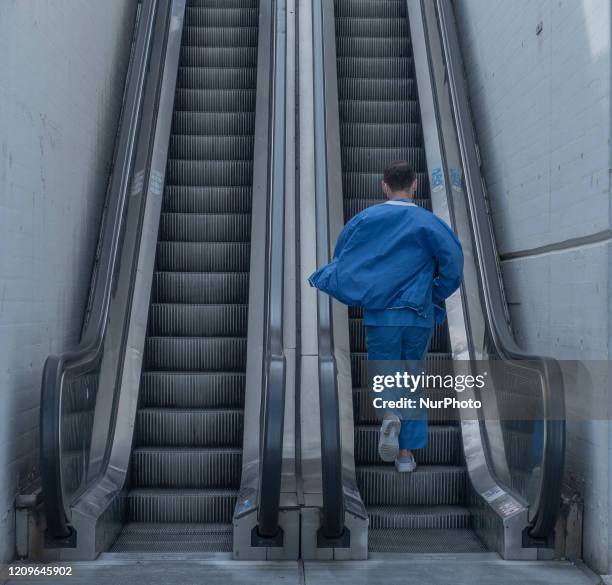 An health workers in Barcelona, Spain, on April 5, 2020 during the Coronavirus emergency