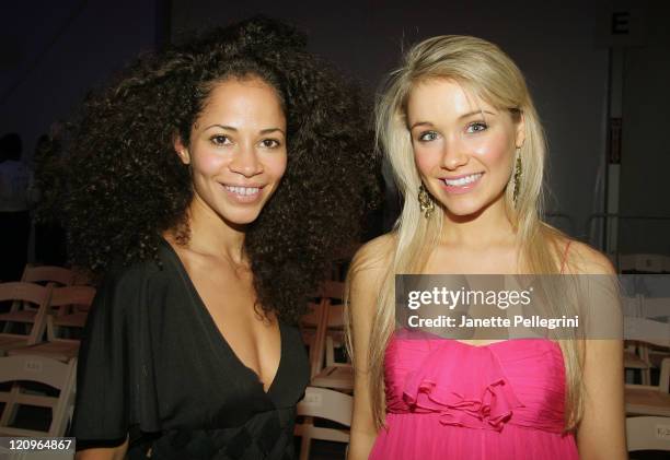 Actresses Sherri Saum and Katrina Bowden attend Joanna Mastroianni Fall 2008 during the Mercedes-Benz Fashion Week at The Salon, Bryant Park on...