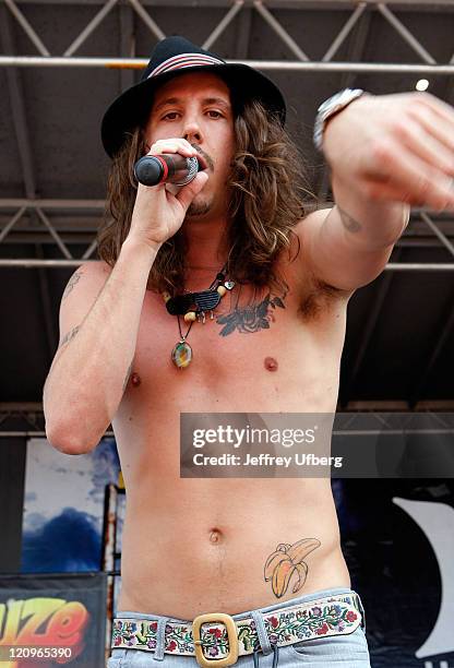 Cisco Adler of Shwayze performs on the Vans Warped Tour at Raceway Park on July 28, 2008 in Englishtown, New Jersey.