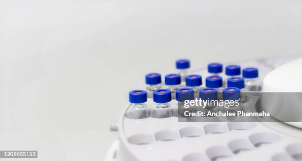 laboratory concept; autosampler of gas chromatography with copy space - chromatography stock pictures, royalty-free photos & images