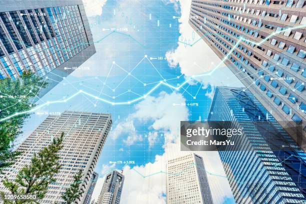 cityscape tokyo with investment theme background and stock market chart - finance and economy imagens e fotografias de stock