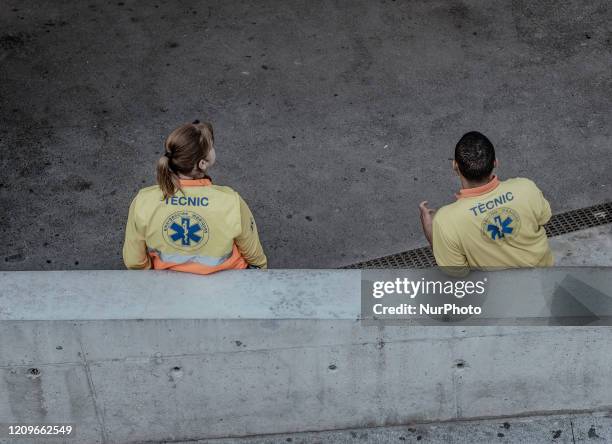 An health workers in Barcelona, Spain, on April 5, 2020 during the Coronavirus emergency