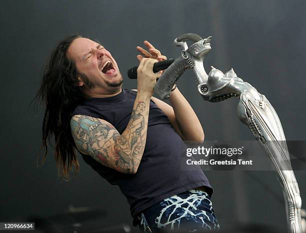 Jonathan Davis of Korn during Fields of Rock Festival 2007 in the Netherlands - June 17, 2007 in Biddinghuizen, Netherlands.