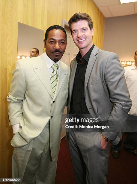 **Exclusive** Robin Thicke and Keith Washington pose for a quick snapshot at Arturo's Jazz Theatre and Restaurant on August 20, 2008 in Southfield,...