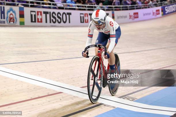 Elinor Barker of Great Britain competes during Women's Points Race during day 5 of the UCI Track Cycling World Championships Berlin at Velodrom on...