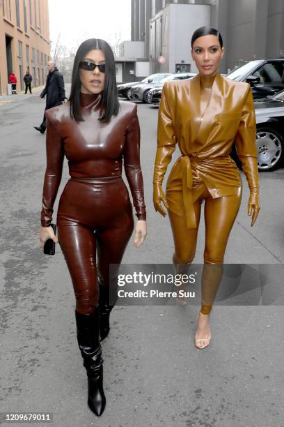 Kourtney and Kim Kardashian attend the Balenciaga show as part of the Paris Fashion Week Womenswear Fall/Winter 2020/2021 on March 01, 2020 in Paris,...