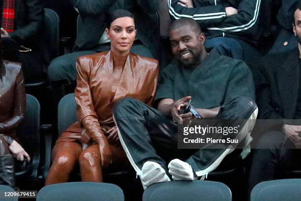 Kim Kardashian and Kanye West attend the Balenciaga show as part of the Paris Fashion Week Womenswear Fall/Winter 2020/2021 on March 01, 2020 in...