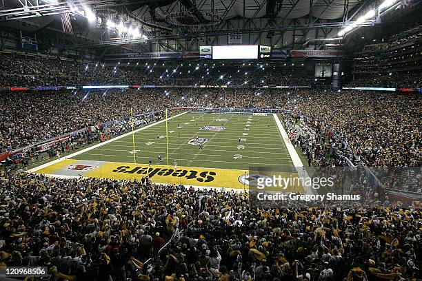 Wide shot of the stadium prior to Super Bowl XL between the Pittsburgh Steelers and Seattle Seahawks at Ford Field in Detroit, Michigan on February...