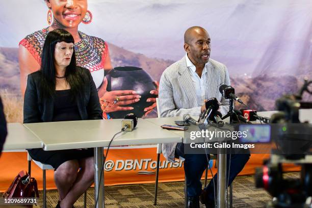 Belinda Scott, Durban's deputy mayor and Moses Tembe, chair of Durban Chamber of Commerce & Industry during a media briefing prior to handing over...