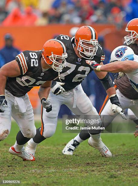 Cleveland Browns, Steve Heiden and Ryan Tucker , during the game against the Tennessee Titans, Sunday November 6, 2005 at Cleveland Browns Stadium in...