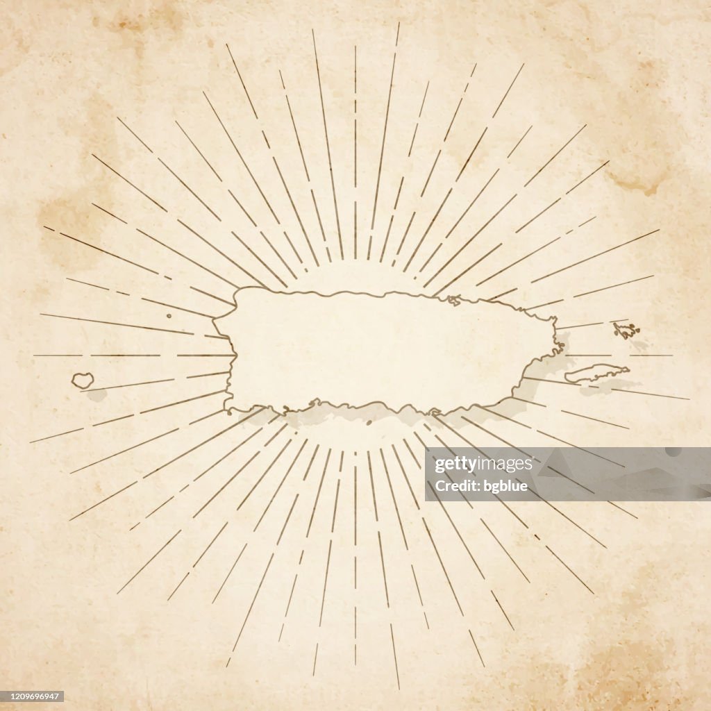 Puerto Rico map in retro vintage style - old textured paper