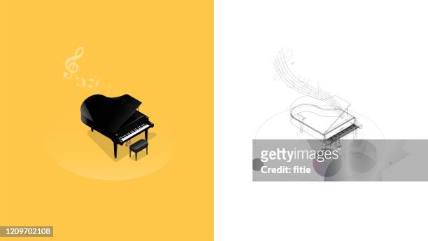 ブラックグランドピアノの現実的な等角図 - ピアノ　鍵盤点のイラスト素材／クリップアート素材／マンガ素材／アイコン素材