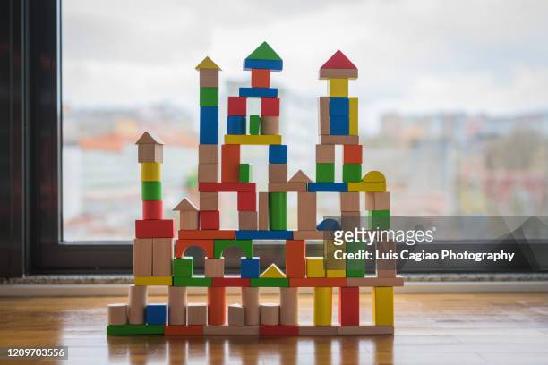 castle of wooden blocks - child and blocks stock pictures, royalty-free photos & images