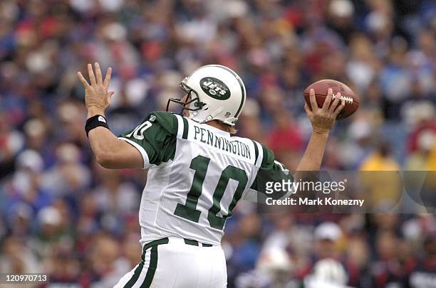 Chad Pennington in action during a game between the Buffalo Bills and the New York Jets at Ralph Wilson Stadium in Orchard Park, New York on...