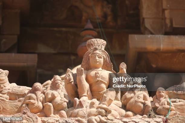 Figures of Hindu deities adorn the Brihadeeswarar Temple is a Hindu temple dedicated to Lord Shiva located in Thanjavur, Tamil Nadu, India. The...