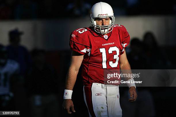 Arizona Cardinals quarterback Kurt Warner steps out of the shadows during a game against the Jacksonville Jaquars at Sun Devil Stadium in Tempe, AZ...