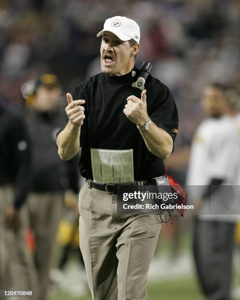 Bill Cowher reacts to a officials play call. The Pittsburgh Steelers defeated the Minnesota Vikings by a score of 18 to 3 at the H.H.H. Metrodome in...