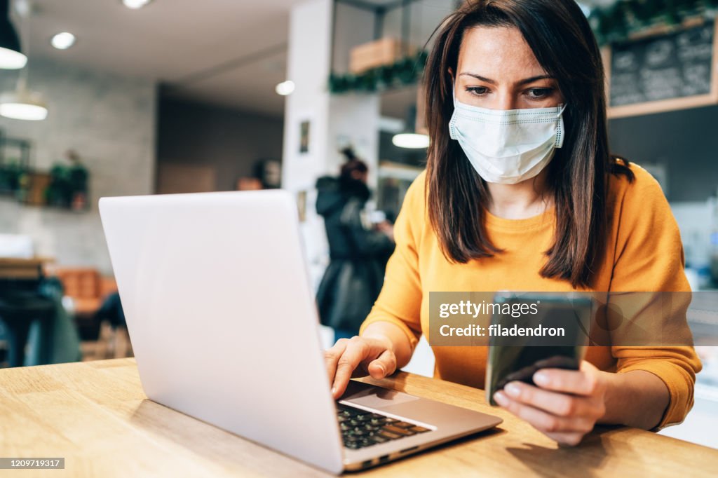 Woman with face protective mask