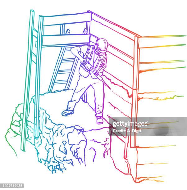 construction handheld jackhammer rainbow - jackhammer concrete stock illustrations