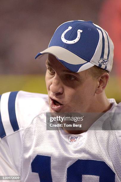 Indianapolis Colts quarterback Peyton Manning talking to his teammate during the Indianapolis Colts vs New York Giants game on September 10, 2006 at...