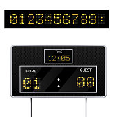 Realistic vector 3D digital modern sports scoreboard. Digital led display to displaying  the result of the game.