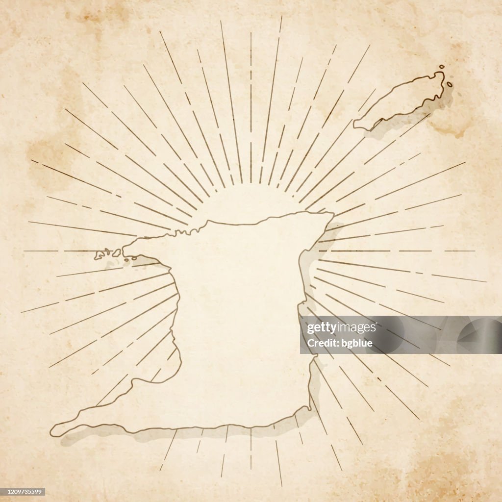 Mapa de Trinidad y Tobago en estilo retro vintage - papel texturizado antiguo