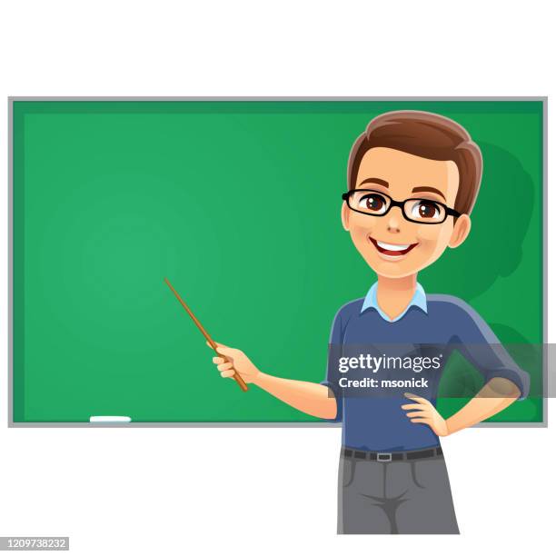 teacher man with a pointer - man explaining stock illustrations