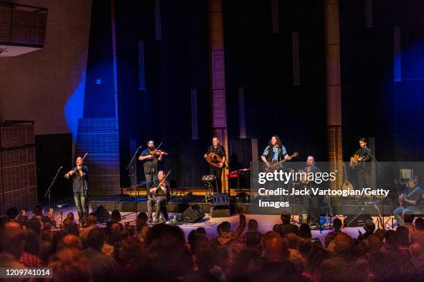 Members of the Quebecois Traditional folk groups Le Vent du Nord and De Temps Antan perform onstage at Carnegie Hall's Zankel Hall, New York, New...