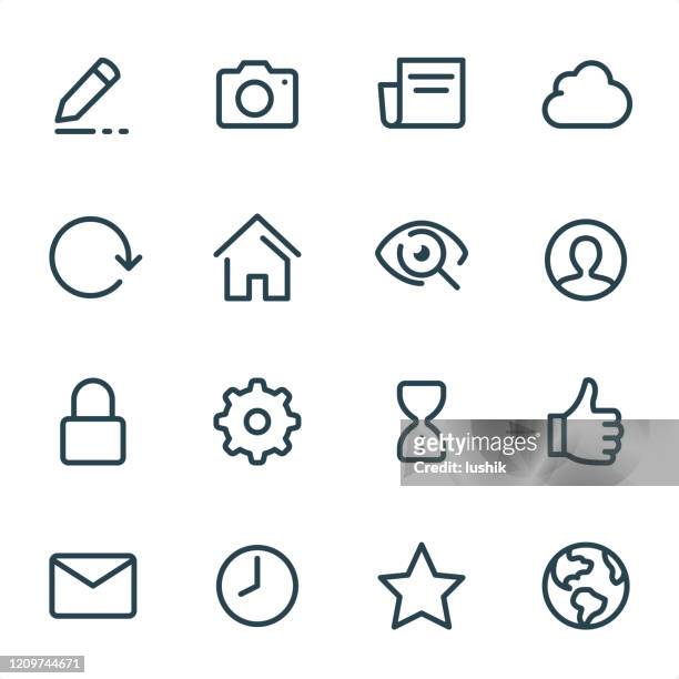 illustrations, cliparts, dessins animés et icônes de interface de page d’accueil - icônes de ligne unicolor de pixel perfect - instant messaging