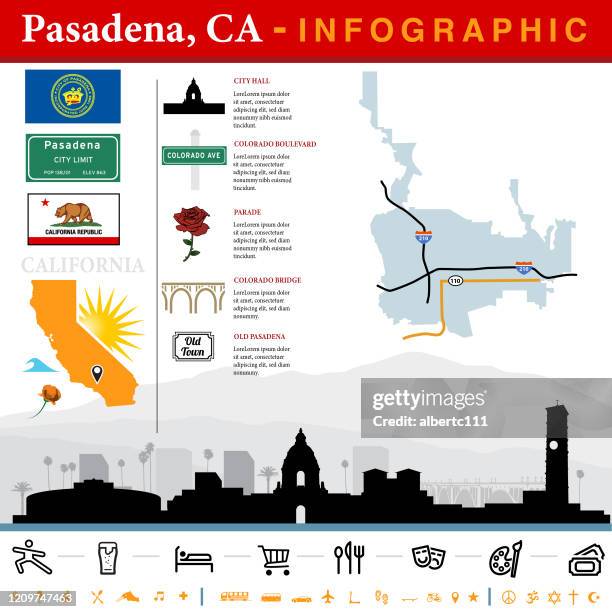 pasadena california infografik design - pasadena california stock-grafiken, -clipart, -cartoons und -symbole