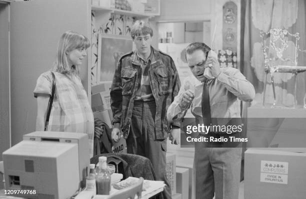 Actors Erika Hoffman, Nicholas Lyndhurst and David Jason in a scene from episode 'From Prussia with Love' of the BBC television series 'Only Fools...