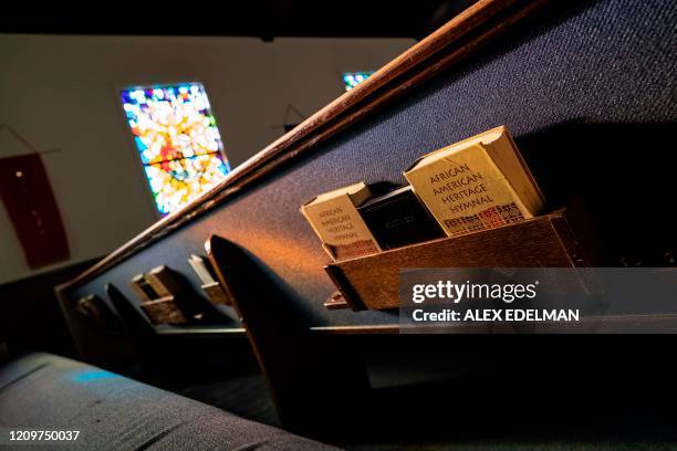 View from inside Easter Sunday morning services at The Friendship Baptist Church on April 12, 2020 in Baltimore, Maryland. - The church pastor, Alvin...