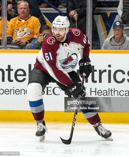 Martin Kaut of the Colorado Avalanche skates against the Nashville Predators at Bridgestone Arena on February 29, 2020 in Nashville, Tennessee.